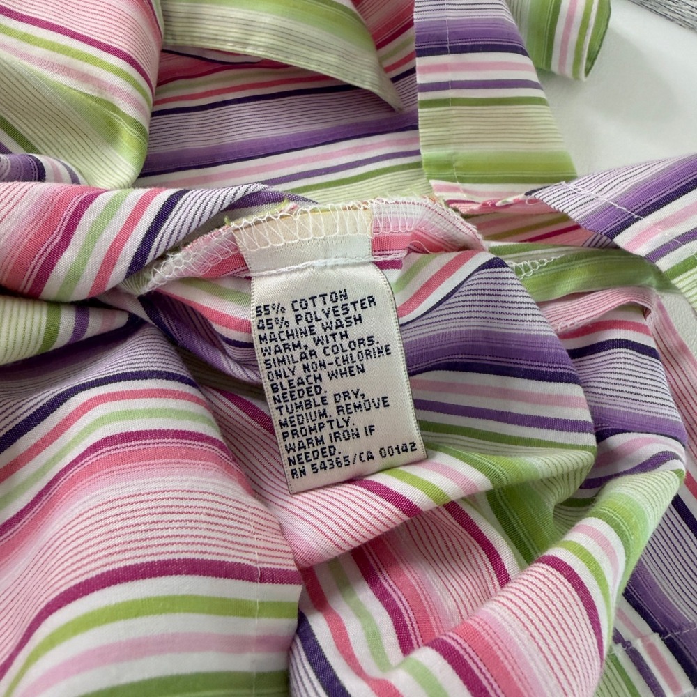 Allison Daley Button Down Shirt Women 18 Pink Purple Green Striped 3/4 Sleeve - Picture 8 of 8